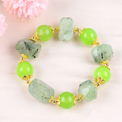 สร้อยข้อมือหินแท้ สร้อยข้อมือหินแท้ สร้อยข้อมือหิน Prehnite ที่ปรับได้ สร้อยข้อมือสําหรับการสวมทุกวัน