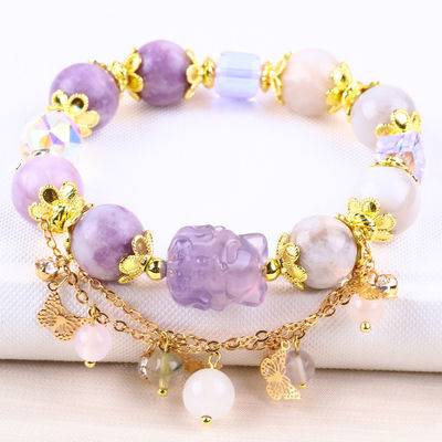 สร้อยข้อมือหินแท้ สร้อยข้อมือข้อมือสีม่วงธรรมชาติ สร้อยข้อมือหินไมกา สร้อยข้อมือที่ปรับได้ สําหรับการสวมทุกวัน