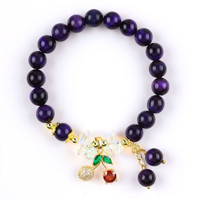 สีเชอร์รี่สีม่วง 8 มิลลิเมตร สร้อยข้อมือตาเสือสําหรับสวมทุกวัน