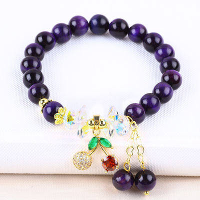 สีเชอร์รี่สีม่วง 8 มิลลิเมตร สร้อยข้อมือตาเสือสําหรับสวมทุกวัน