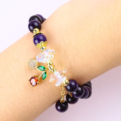 สีเชอร์รี่สีม่วง 8 มิลลิเมตร สร้อยข้อมือตาเสือสําหรับสวมทุกวัน