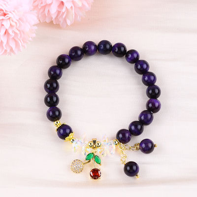 สีเชอร์รี่สีม่วง 8 มิลลิเมตร สร้อยข้อมือตาเสือสําหรับสวมทุกวัน
