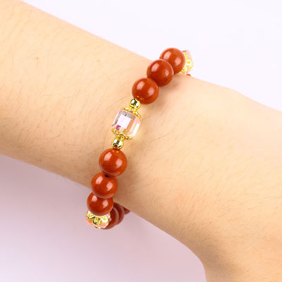 8MM แท้ สีแดง มะเขือเทศ น้ําหวาน เพชรสีชมพู หัวใจ Charm เนียนกลมข้อมือสําหรับเพื่อนของขวัญ
