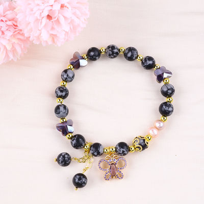 8 มม หินธรรมชาติ รักษาหินหิมะ โอบซิเดียน กับผีพับสีม่วง