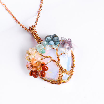 โรสทองคํา รักษาหินคริสตัล 7 Chakra Tree Of Life Pendant