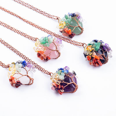 โรสทองคํา รักษาหินคริสตัล 7 Chakra Tree Of Life Pendant