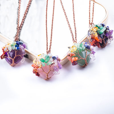 โรสทองคํา รักษาหินคริสตัล 7 Chakra Tree Of Life Pendant