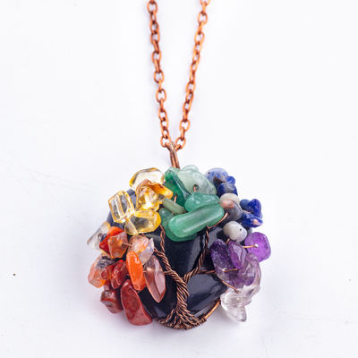 ดํา Obsidian หัวใจ หินแท้ Chakra ต้นไม้แห่งชีวิต Pendant Necklace