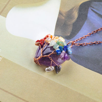 ดํา Obsidian หัวใจ หินแท้ Chakra ต้นไม้แห่งชีวิต Pendant Necklace