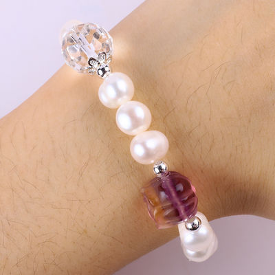 สร้อยข้อมือเพชรน้ําหวานธรรมชาติ ยืดหยุ่นด้วยดอกไม้ดอกกุหลาบสีม่วง