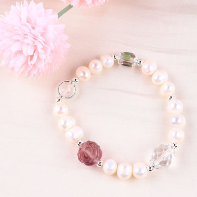 สร้อยข้อมือเพชรน้ําหวานธรรมชาติ ยืดหยุ่นด้วยดอกไม้ดอกกุหลาบสีม่วง