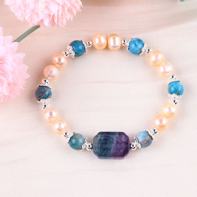 สีฟ้า Apatite หินข้อมือหินข้อมือหินข้อมือสีชมพูน้ําหวาน