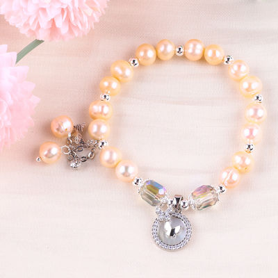 7 มิลลิเมตร สร้อยข้อมือสีชมพู Pearl Stretch With White Shell ยอมรับการปรับแต่ง
