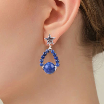 หูหูหินคริสตัลที่ทําด้วยมือ หูหูหินหินแท้ Sodalite หูหูหินหินหิน
