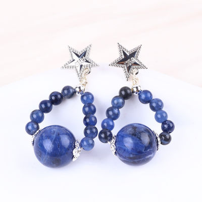 หูหูหินคริสตัลที่ทําด้วยมือ หูหูหินหินแท้ Sodalite หูหูหินหินหิน