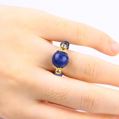 คริสตัลธรรมชาติ 4MM สีฟ้า Sodalite ทองแดง Plating ยืดหยุ่นสายแหวนสําหรับเครื่องประดับของขวัญ