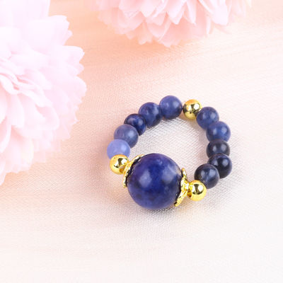 คริสตัลธรรมชาติ 4MM สีฟ้า Sodalite ทองแดง Plating ยืดหยุ่นสายแหวนสําหรับเครื่องประดับของขวัญ