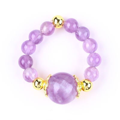 ทําด้วยมือ เอกลักษณ์ 4 มม Amethyst คริสตัลหินแสนอ่อน ปรับยืดหยุ่นแหวนสําหรับการสวมทุกวัน
