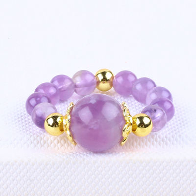 ทําด้วยมือ เอกลักษณ์ 4 มม Amethyst คริสตัลหินแสนอ่อน ปรับยืดหยุ่นแหวนสําหรับการสวมทุกวัน