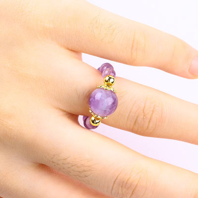 ทําด้วยมือ เอกลักษณ์ 4 มม Amethyst คริสตัลหินแสนอ่อน ปรับยืดหยุ่นแหวนสําหรับการสวมทุกวัน