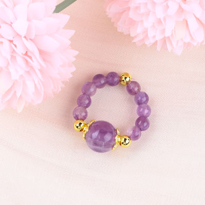 ทําด้วยมือ เอกลักษณ์ 4 มม Amethyst คริสตัลหินแสนอ่อน ปรับยืดหยุ่นแหวนสําหรับการสวมทุกวัน