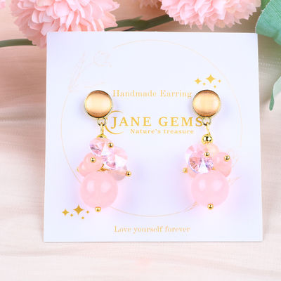 สีชมพูหินคริสตัลคาลซิโดเนีย สีพิเศษ DIY วงกลม Pendant วงกลม Stud Earrings สําหรับสวมทุกวัน