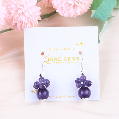 8MM สีม่วงตาแมว ทําด้วยมือ DIY กลีบ Dangle ดอกไม้หูหูดีไซน์เอกลักษณ์