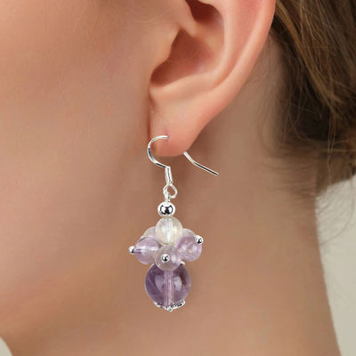 หูหูหินธรรมชาติ 8MM 10MM รักษาลาเวนเดอร์ Azeztulite กระบอกคริสตัล Dangle หูหูดอกไม้
