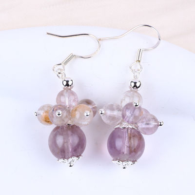 หูหูหินธรรมชาติ 8MM 10MM รักษาลาเวนเดอร์ Azeztulite กระบอกคริสตัล Dangle หูหูดอกไม้