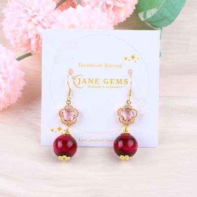 14MM สีชมพู ตาเสือสีแดง กับดอกไม้สีชมพู สวยงาม รูปทรงกลม ใบหูสั้น สําหรับของขวัญงานเลี้ยง