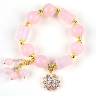 12MM 14MM สีชมพู สีควอตซ์ คริสตัลข้อมือข้อมือข้อมือหินแท้