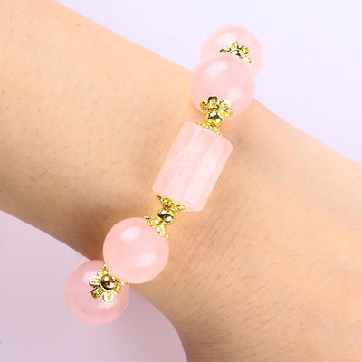 12MM 14MM สีชมพู สีควอตซ์ คริสตัลข้อมือข้อมือข้อมือหินแท้