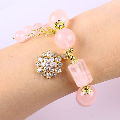 12MM 14MM สีชมพู สีควอตซ์ คริสตัลข้อมือข้อมือข้อมือหินแท้
