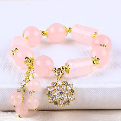 12MM 14MM สีชมพู สีควอตซ์ คริสตัลข้อมือข้อมือข้อมือหินแท้