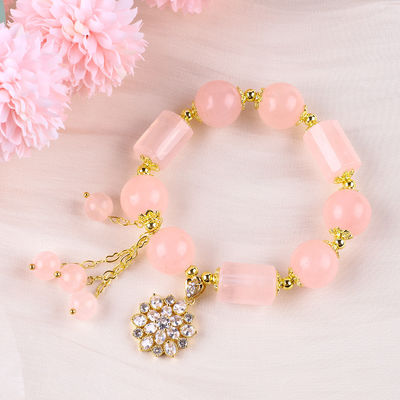 12MM 14MM สีชมพู สีควอตซ์ คริสตัลข้อมือข้อมือข้อมือหินแท้