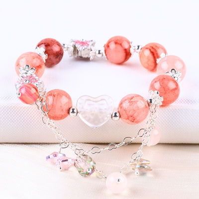 12 มิลลิเมตร อัฟกานิสถาน Jade Quartz Heart Carving Crystal Chain Circle Bead Bracelet สายข้อมือ