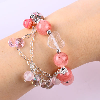 12 มิลลิเมตร อัฟกานิสถาน Jade Quartz Heart Carving Crystal Chain Circle Bead Bracelet สายข้อมือ