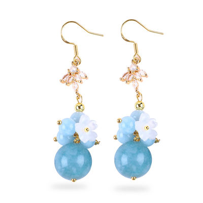 Custom DIY Crystal Aquamarine With White Flower Charm รูปทรงกลม หูข้อมือสําหรับสวมทุกวัน