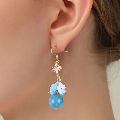 Custom DIY Crystal Aquamarine With White Flower Charm รูปทรงกลม หูข้อมือสําหรับสวมทุกวัน