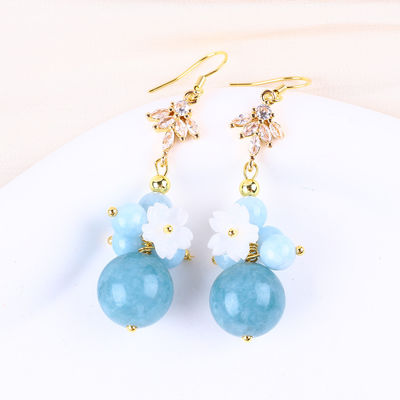 Custom DIY Crystal Aquamarine With White Flower Charm รูปทรงกลม หูข้อมือสําหรับสวมทุกวัน