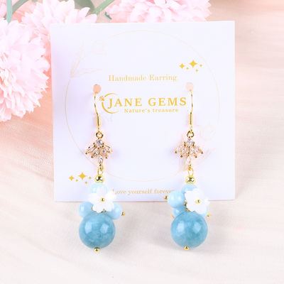 Custom DIY Crystal Aquamarine With White Flower Charm รูปทรงกลม หูข้อมือสําหรับสวมทุกวัน