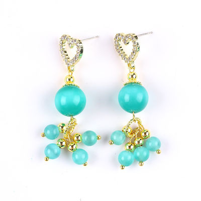 มือ 6MM 12MM สีเขียว ตาแมวหินแท้ With Heart Stud Dangle กล่องสําหรับการให้ของขวัญ