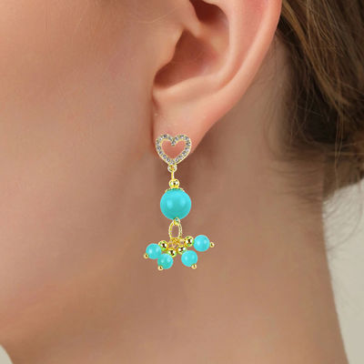 มือ 6MM 12MM สีเขียว ตาแมวหินแท้ With Heart Stud Dangle กล่องสําหรับการให้ของขวัญ