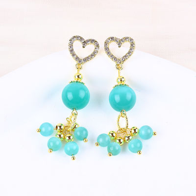 มือ 6MM 12MM สีเขียว ตาแมวหินแท้ With Heart Stud Dangle กล่องสําหรับการให้ของขวัญ