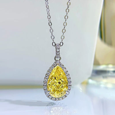 หินแท้สีเหลืองตกแต่งน้ําตก Pendant Necklace แฟชั่น เครื่องประดับ Zircon