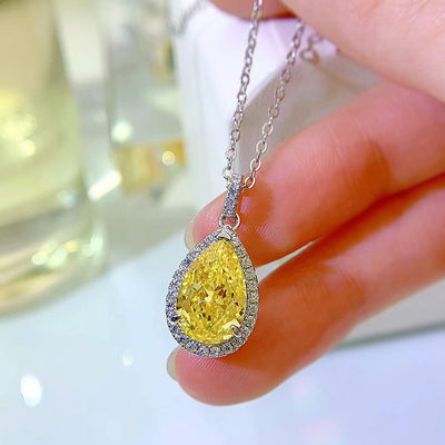 หินแท้สีเหลืองตกแต่งน้ําตก Pendant Necklace แฟชั่น เครื่องประดับ Zircon
