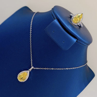 หินแท้สีเหลืองตกแต่งน้ําตก Pendant Necklace แฟชั่น เครื่องประดับ Zircon