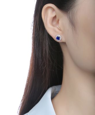 สีฟ้า 925 สตอร์ลิง เงิน Zircon กลม หินแท้ หูหูสําหรับการให้ของขวัญ