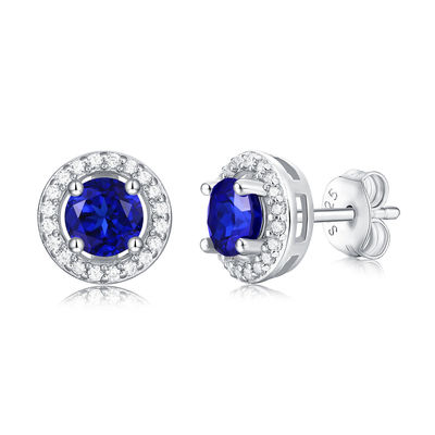สีฟ้า 925 สตอร์ลิง เงิน Zircon กลม หินแท้ หูหูสําหรับการให้ของขวัญ