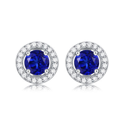 สีฟ้า 925 สตอร์ลิง เงิน Zircon กลม หินแท้ หูหูสําหรับการให้ของขวัญ